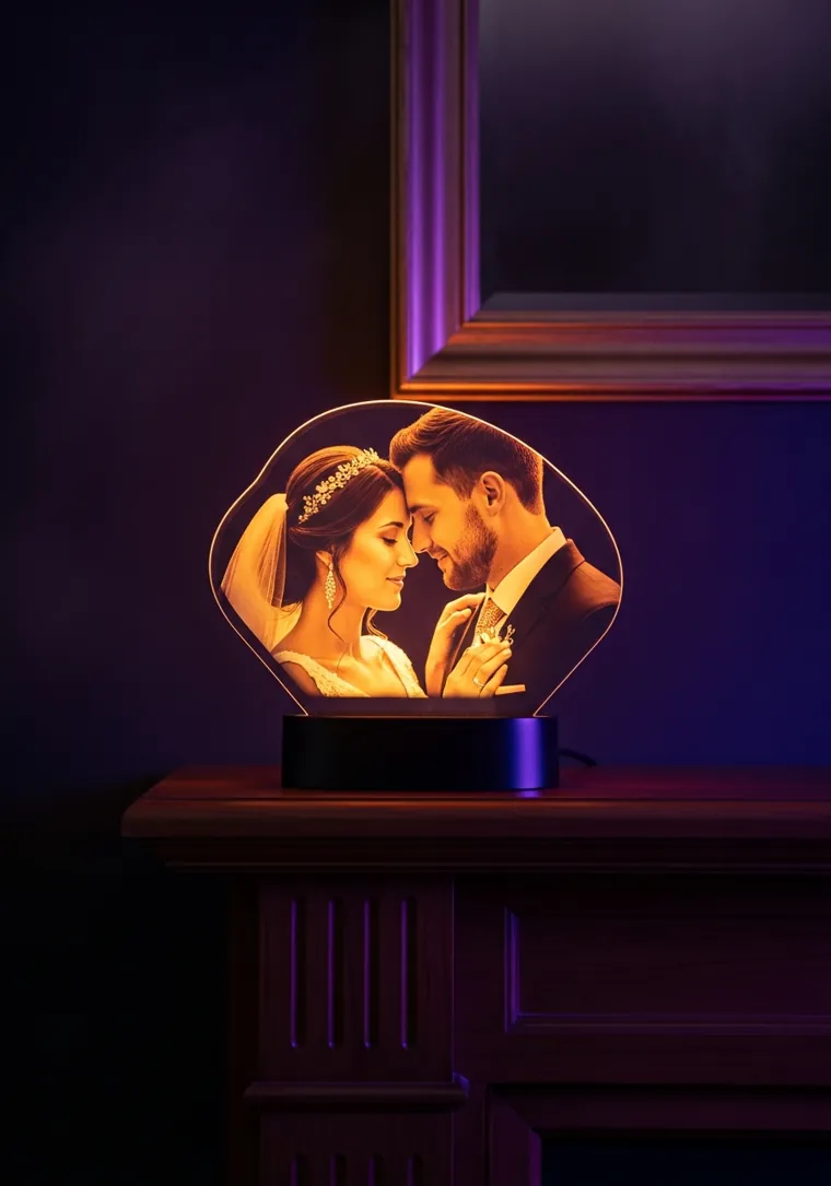 Lithophane lamp with a wedding portrait